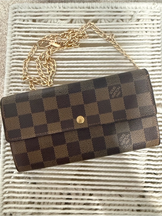 Louis Vuitton Handbags - Louis Vuitton Brown Check Gold Chain Crossbody Wallet